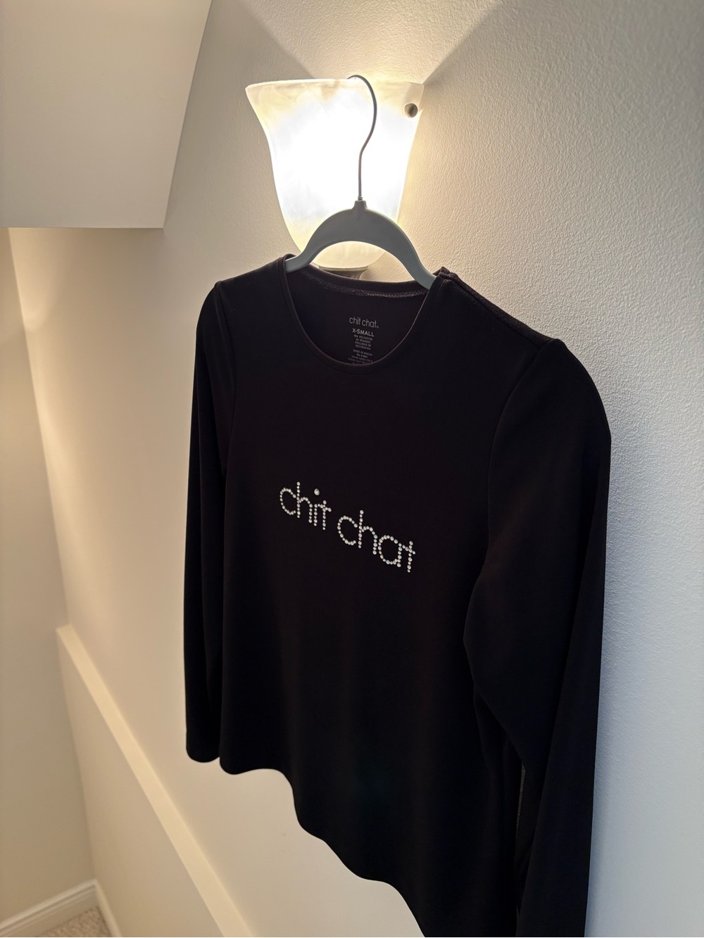 Black Chit Chat Rhinestone Logo Top